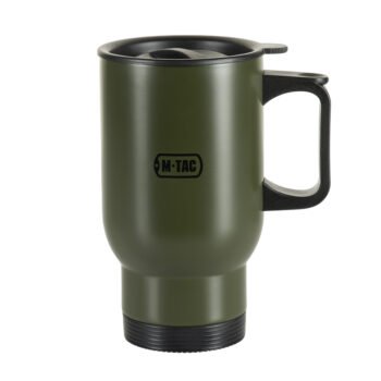 Insulated steel mug for outdoors, travel, and camping in olive color 450ml