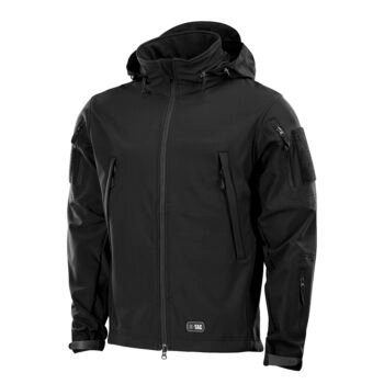 Side view of black soft shell jacket lightweight design