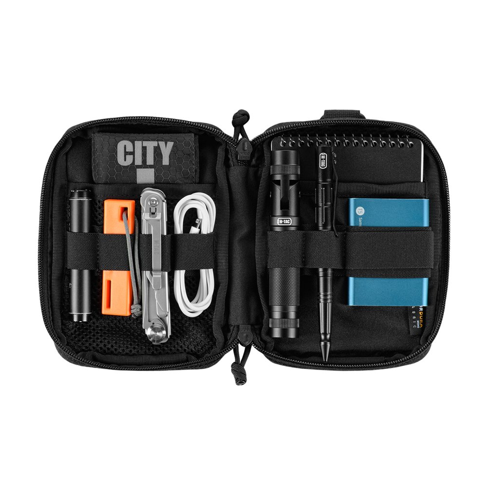 edc-pocket-hex-elite-black-open-gear EDC Pocket HEX Elite black organizer open with EDC accessories
