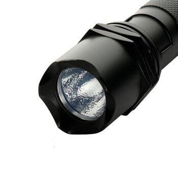 Compact tactical flashlight LED emitter close up