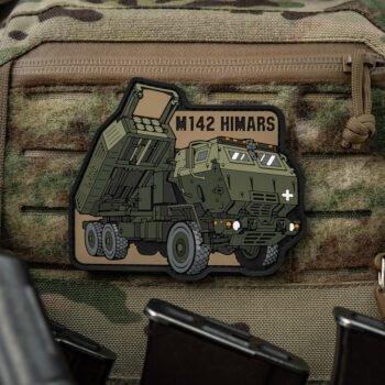 HIMARS PVC patch mounted on plate carrier Velcro panel close up