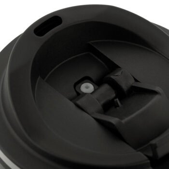 black insulated mug with valve lid open mechanism