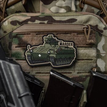 Marder PVC patch attached to plate carrier Velcro panel outdoors