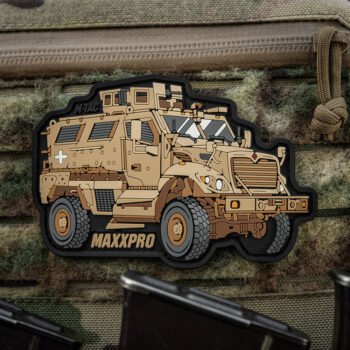 MaxxPro PVC patch attached to plate carrier Velcro panel outdoors