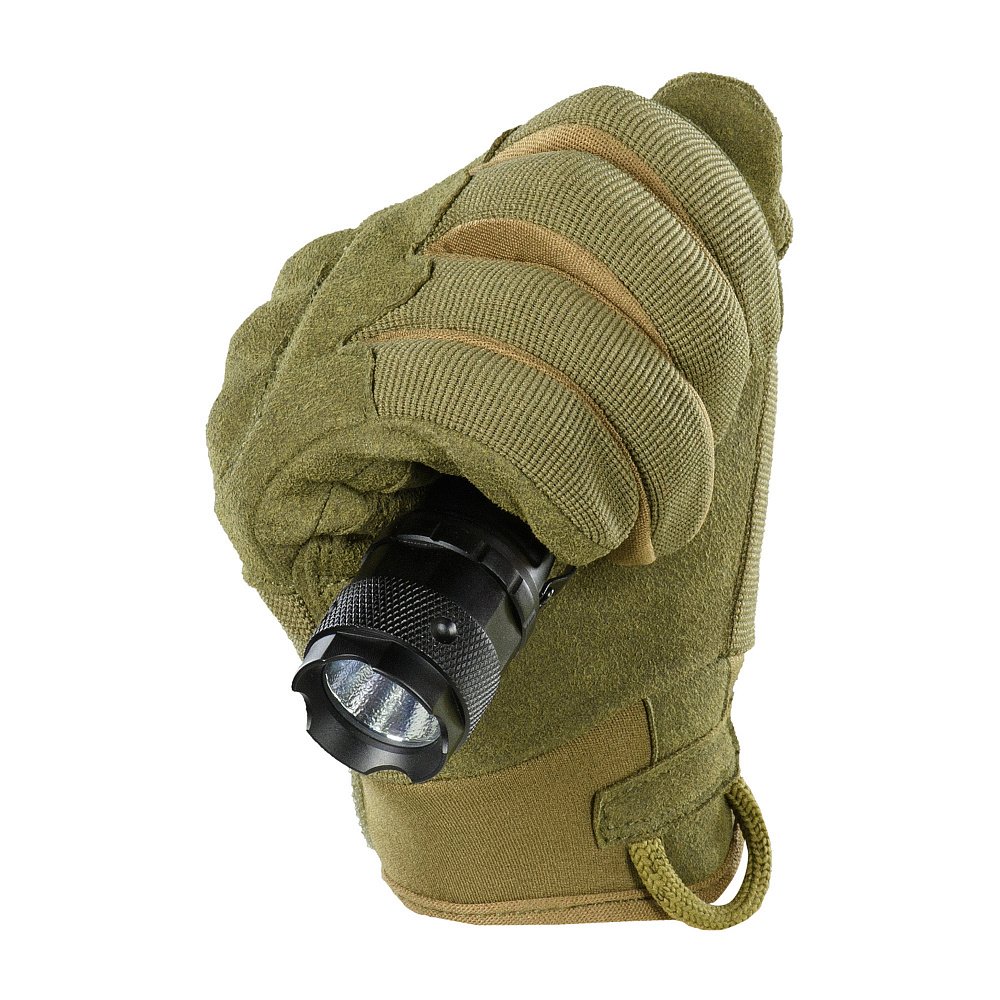 mtac-gloves-olive-holding-flashlight M-Tac Assault Tactical Gloves Mk.5 black secure grip example