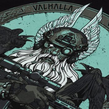 Close up of odin warrior graphic on long sleeve tactical t shirt