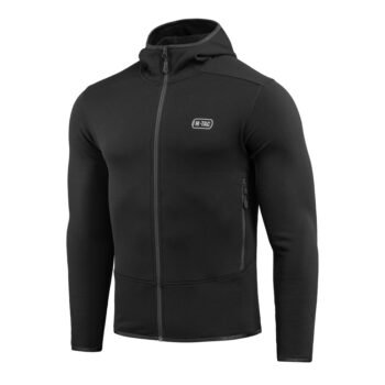 side view of polartec fleece sweatshirt black