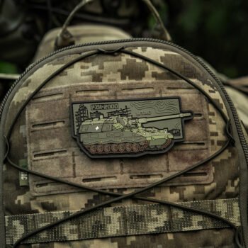 PzH 2000 PVC patch mounted on backpack Velcro panel