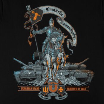 Steel Knight armored warrior artwork close-up on T-shirt
