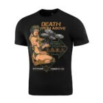 Tactical graphic t shirt side profile showing athletic fit