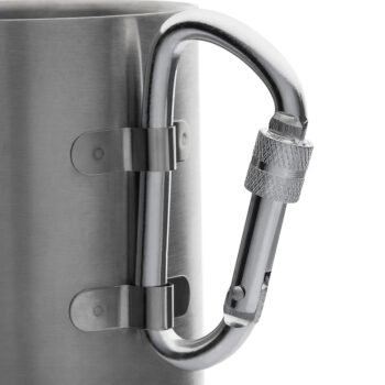 thermo mug with carabiner handle close up